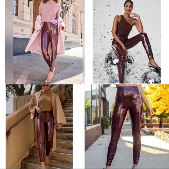 NWT SPANX Faux Patent Leather Leggings in Ruby Size Large Retail $108 - Picture 2 of 12